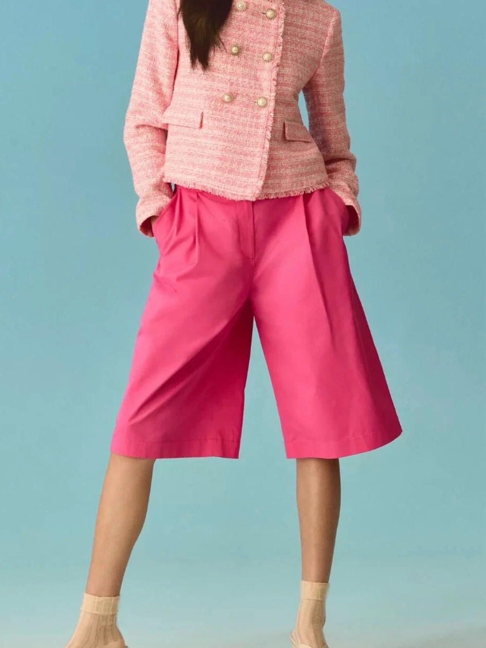 Exquise Anthropologie High Rise Cropped Pleated Trouser Pants Pink NWT Womens S